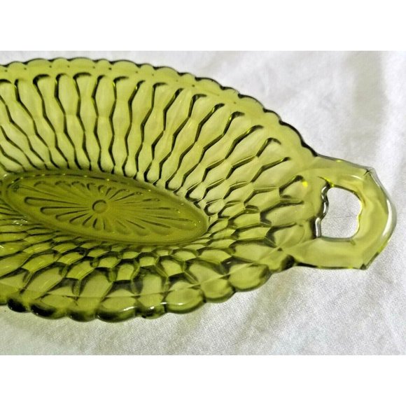 Vintage Dark Green Depression Glass Oval Pickle Dish w/ handles 8.5" long - Picture 6 of 6